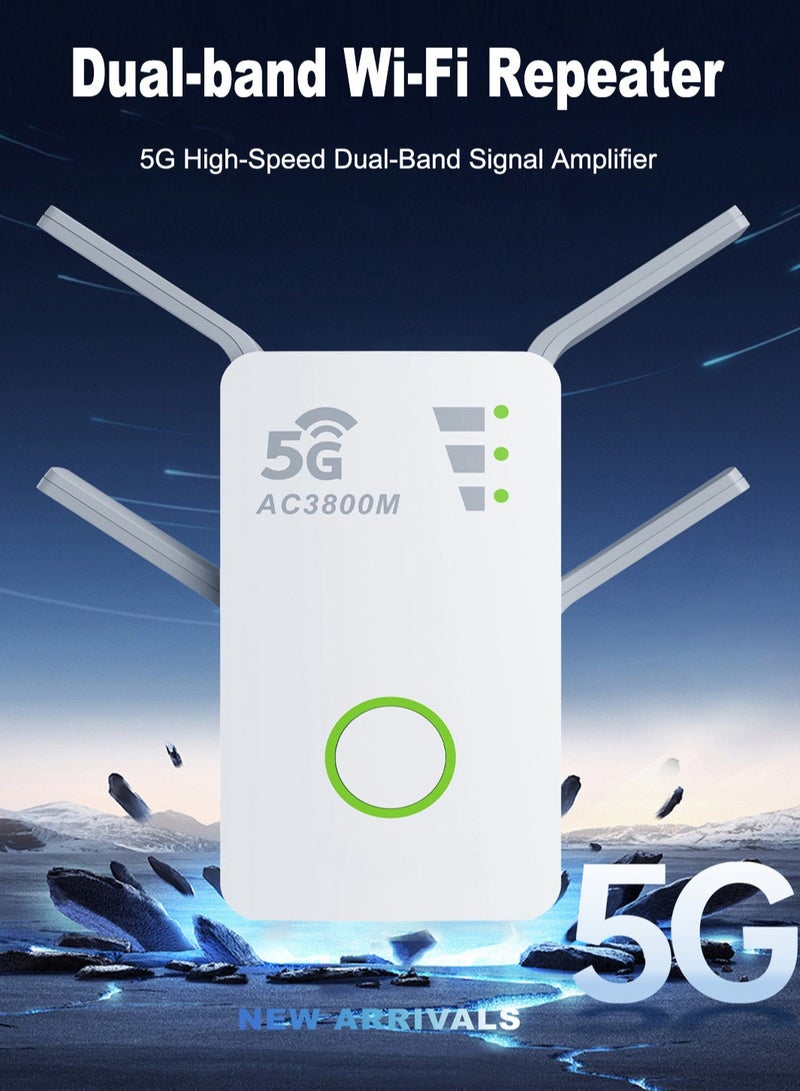 مكرر إشارة واي فاي، موسع إشارة لاسلكية، نقطة وصول، راوتر ثنائي النطاق، أربعة هوائيات قوية بسرعة 1200 ميجابت في الثانية، أبيض - Image 2